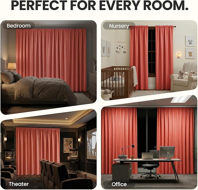 ECLIPSE Kendall Modern Blackout Thermal Rod Pocket Window Curtain for Bedroom or Living Room (1 Panel), 42 x 95, Coral