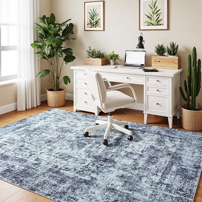 HOMORE Machine Washable Rug 6x9 Blue Rug for Living Room, Modern Neutral Rugs for Bedroom Non Slip Carpet for Kids Nursery Room,Area Rugs for Dining Room Kitchen Dorm