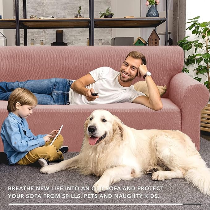 XINEAGE New 1 Piece Couch Covers for 3 Cushion Couch (79"-91") Stretch Sofa Cover Slipcover Pet Friendly Soft Washable Furniture Protector with Elastic Bottom for Kids,Dog (Sofa, Dusty Pink)