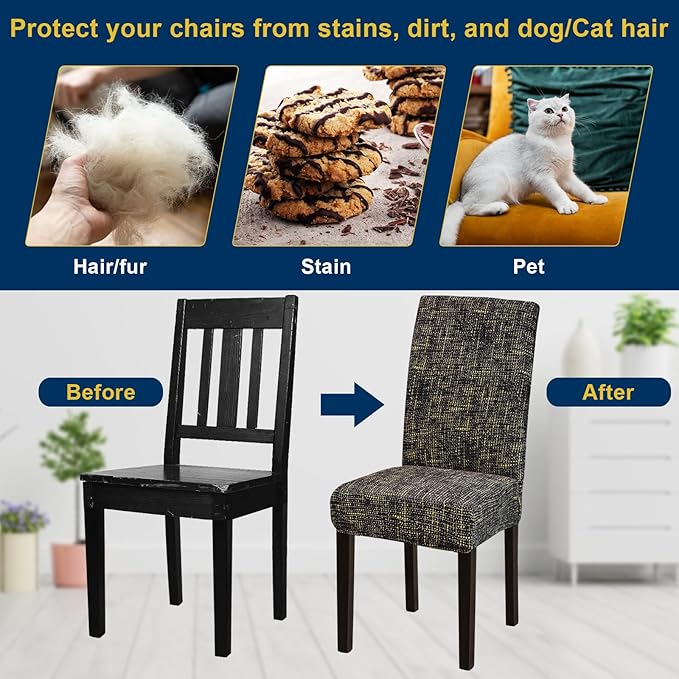 Chair Covers, Dining Room Chair Covers, Stretch Kitchen Chair Covers/Dining Room Chair Covers Set of 4, Removable Washable Dining Chair Slipcovers for Home, Hotel, Banquet, Hemp Coffee Pattern