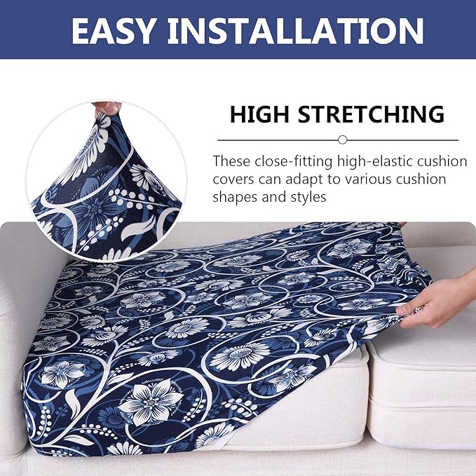 hyha Printed Couch Cushion Covers, Floral Sofa Covers Washable for 2 Cushion Couch, Stretch Pattern Outdoor Cushion Covers for Patio Furniture with Elastic Bottom(Medium, Baroque)