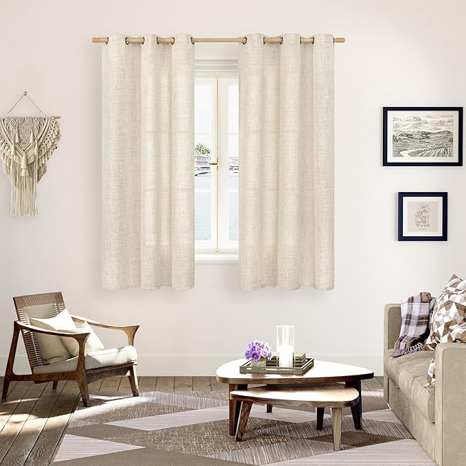 YoungsTex Linen Curtains 63 Inch Length for Living Room - Semi Sheer Window Drapes Light Filtering with Bronze Grommet Textured Rustic for Bedroom Dining Farmhouse, 2 Panels, 42 x 63 Inch