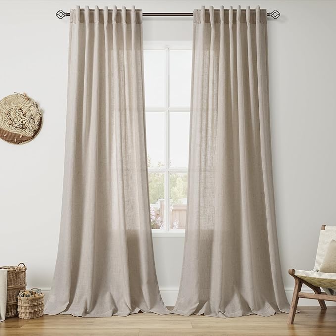 Nanspring Extra Long 120 Inch Curtains for Living Room Cobblestone Linen Light Filtering Semi Sheer Curtain Back Tab Modern Farmhouse Decor Floor to Ceiling High Window for Bedroom 52x120, 2 Panels