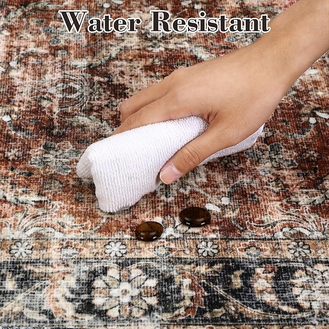 GarveeHome Washable Runner Rug 2x6 Vintage Carpet Runner with Non Slip Backing Foldable Non Shedding Retro Accent Rug Low Pile Distressed Throw Rug for Hallway Office Bedroom, Red