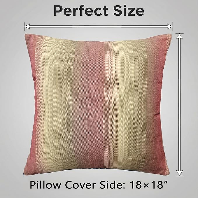JMGBird Outdoor Pillows Set of 2 with Inserts - 18x18 Weather-Resistant Throw Pillows for Patio Furniture, Dark Red Striped Decorative Cushions