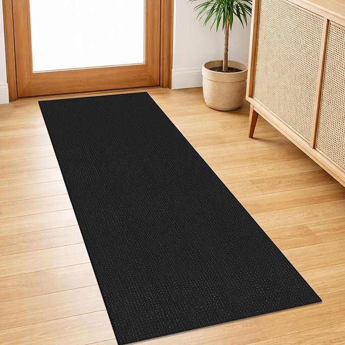 IOHOUZE Washable Runner Rug 2x5 Non Slip Runners for Hallways Entryway Runner Indoor, Kitchen Throw Rug Woven Cotton Floor Carpet for Hall Entrance Bedroom, Black/Grey