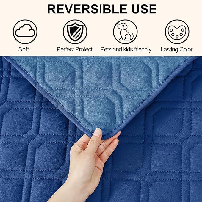 Smiry Reversible Waterproof Couch Covers for Sofa, Washable Dogs Pet Couch Covers for 3 Cushion Sofa Pet Friendly, Water Resistant Furniture Protector Slipcover, Geometric (30"x53", Navy/Blue)