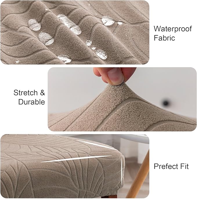 Genina Waterproof Chair Covers for Dining Room, Stretch Jacquard Dining Chair Slipcovers Removable Washable Chair Protector for Kitchen, Hotel, Restaurant (Leaves-Taupe, 6 PCS)