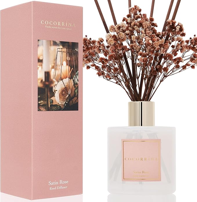 Cocorr??na Reed Diffuser Sets- Satin Rose Scented Diffuser with Sticks Home Fragrance Reed Diffuser for Bathroom Shelf Decor