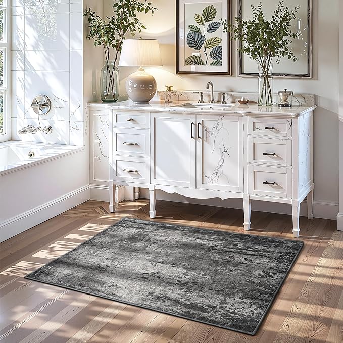 2x5 Black Rug Runners for Hallways Kitchen Runner Rug Non Slip Washable Black Long Runner Rugs with Rubber Backing Soft Abstract Carpet Runner for Bedroom, Kitchen, Bathroom, Entryway