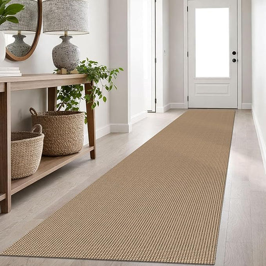 IOHOUZE Washable Exrea Long Hallway Runner Rug 2.6x16 Rubber Backed Kitchen Runner Entryway Runner Indoor, Woven Rugs Floor Carpet for Kitchen Hall Entryway Stair, Orange/Tan/Brown