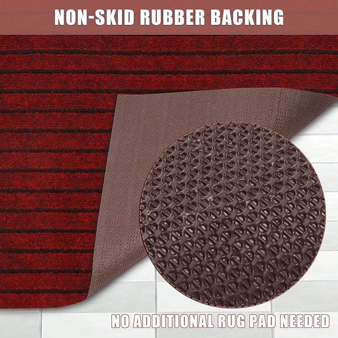 Runner Rug 2 ft x 3 ft Indoor/Outdoor Low Profile, Hallway, Kitchen, Patio, Deck Area, RV, Entryway, Garage, with Non-Slip Rubber Backing, Red with Black Stripe, Custom