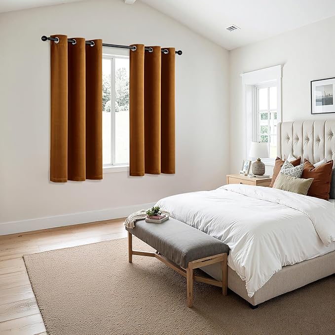 MIULEE Gold Brown Blackout Curtains for Bedroom Living Room 63 Inches Long 2 Panels, Thermal Insulated Room Darkening Drapes Grommet Noise Reducing Light Blocking Window Treatments 40x63 Inch
