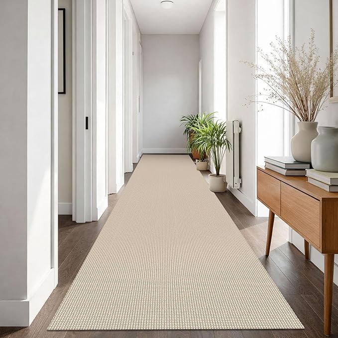 IOHOUZE Washable Exrea Long Hallway Runner Rug 3x16 Non Slip Rubber Backed Kitchen Runner Entryway Runner Indoor, Woven Rugs Floor Carpet for Kitchen Hall Entryway, Beige/Khaki