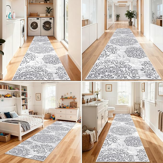 HEBE Hallway Runner Rug 3'x14' Washable Vintage Distressed Area Rugs Non Slip Laundry Rug Runner Boho Floor Carpet Runners for Hallways Entryway Laundry Room Kitchen Bathroom
