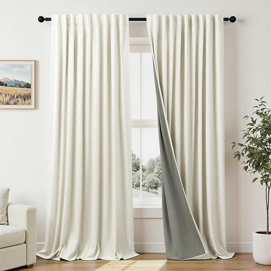 Extra Wide 70 Inch Blackout Curtains & Drapes 108 Inch Long 2 Panel for Sliding Glass Doors Modern Farmhouse Linen Blend Heavy Floor to Ceiling Large Window Bedroom Drape 70x108 Length Cream Off White