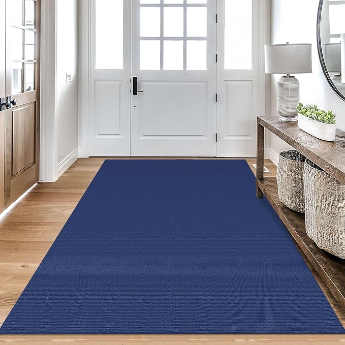 KOZYFLY Washable Area Rug 4x6 Ft Rubber Backed Rugs for Entryway Bedroom Throw Rugs Boho Entry Rug, Cotton Braided Floor Carpet for Dining Room Living Room, Royal Blue