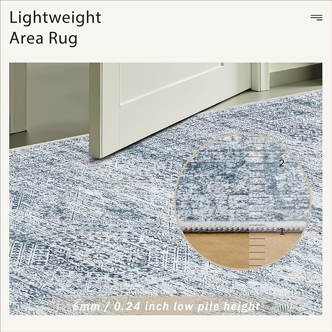Soalmost 6x9 Area Rug for Living Room Washable 6x9 Non-Slip Modern Rugs for Bedroom Dinning Room Ultra-Thin Indoor Blue
