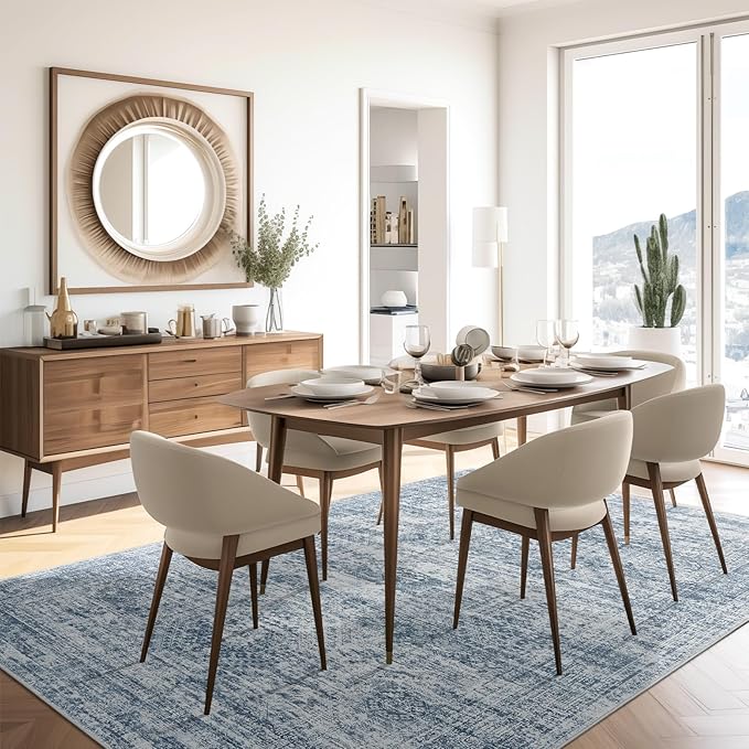 Soalmost 5x7 Area Rugs Blue Low Pile Indoor Washable Trendy Faded Style Rugs for Bedroom Living Room Dining Room Foldable Non-Slip Thin Print Mat