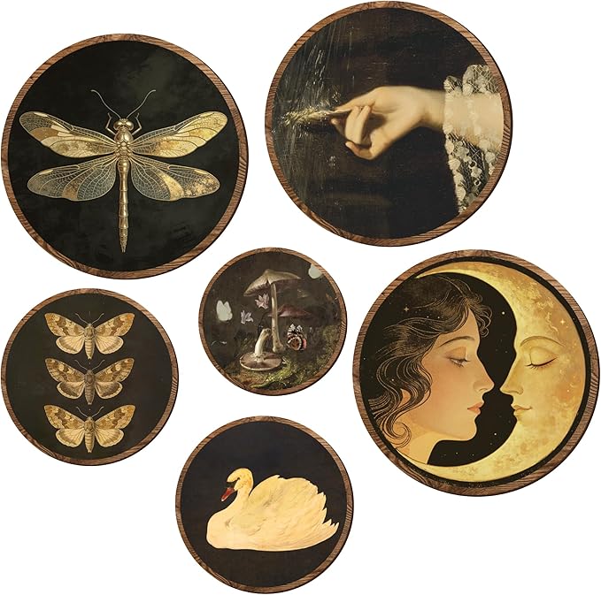 97 Decor Dark Academia Decor - Vintage Butterfly Wall Art, Moody Art Prints Dark Cottagecore Round Wall Hanging For Bedroom Living Room