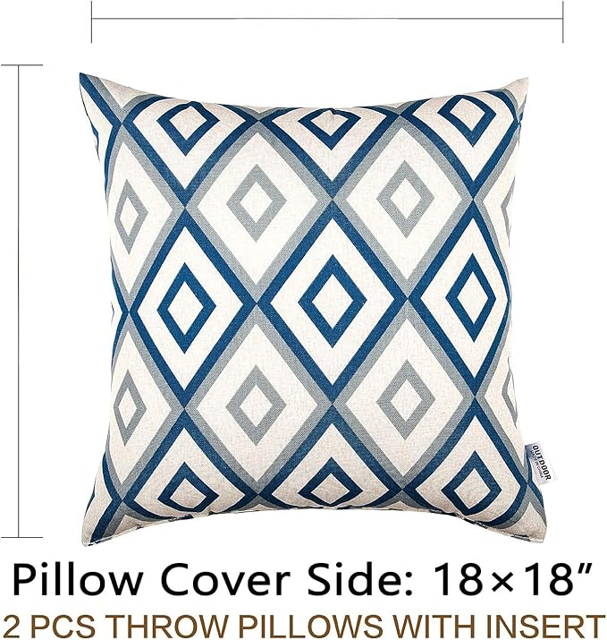 JMGBird Outdoor Pillows Set of 2 with Inserts - 18x18 Waterproof Throw Pillows for Patio Furniture, White Diamond Pattern Decorative Cushions for Deck Garden