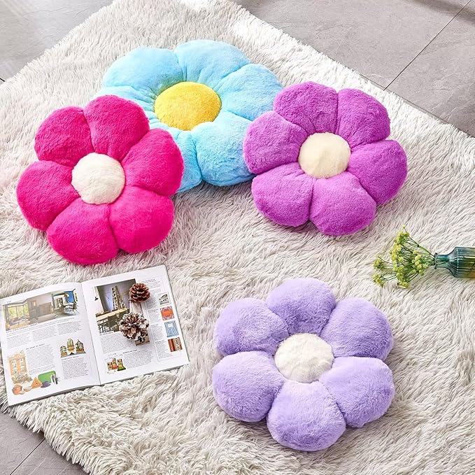 Kcvvcr Lavender Flower Pillow, 17.7" Flower Shaped Plush Decorative Throw Pillow for Bed