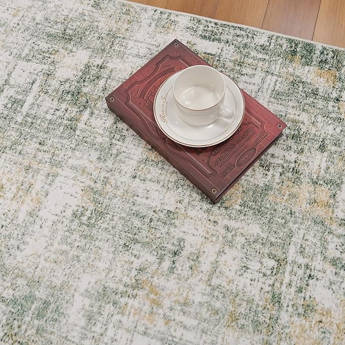 3x6 Washable Wide Runner Rug – Non-Slip Floor Carpet Runner for Kitchen Entryway Hallway Bathroom, Modern Abstract Low Pile Thin Area Rug (Sage Green)