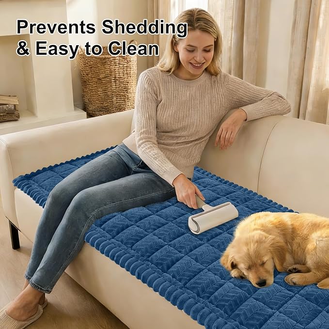 Smiry Non Slip Couch Covers for Dogs, Fuzzy Pet Couch Covers for 3 Cushion Sofa Pet Friendly, Soft Sofa Slipcovers Cushion Furniture Protector Washable (Navy Blue, 27.6" x 82.7")