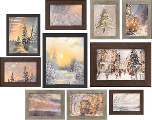 SONGMICS Picture Frames, Collage Picture Frames Set of 10, Two 8x10, Four 5x7, Four 4x6, Photo Frame for Wall Gallery Decor, Table Display, Glass, Maroon Brown, Heather Greige, Ash Black URPF010K03
