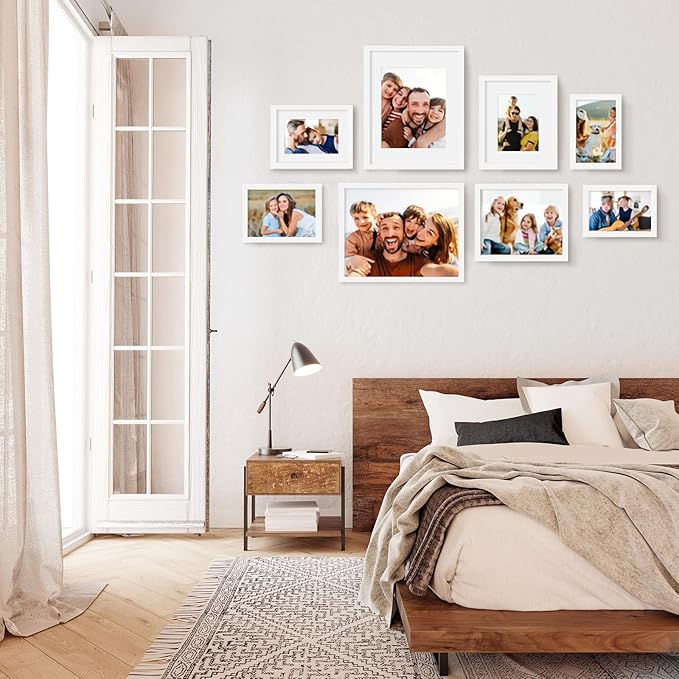 KINLINK 4x6 Picture Frame White Set of 6, Wooden Photo Frames with Plexiglass for 4x6 without Mat for Table and Wall Display