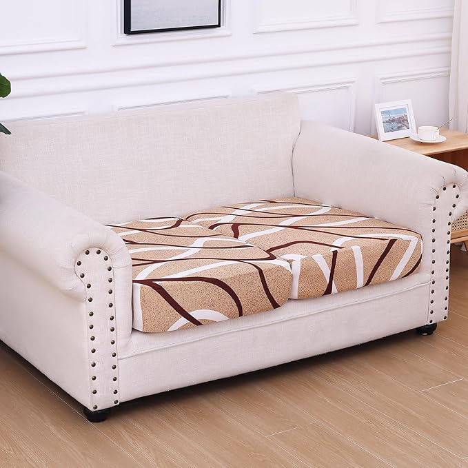 hyha Printed Couch Cushion Covers, Floral Sofa Covers Washable for 2 Cushion Couch, Stretch Pattern Outdoor Cushion Covers for Patio Furniture with Elastic Bottom(2 Packs, Sand Wavy)
