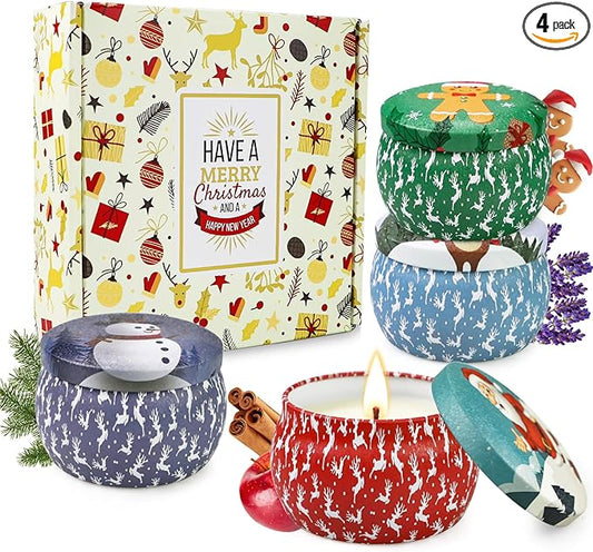 Christmas Candles, 4 Pack Scented Candles, Christmas Gifts for Women, Soy Candles Set, 120H Burning Time, Aromatherapy Candle for Meditation, Yoga, Relaxation, Bath, SPA, Ideal Gifts for Women