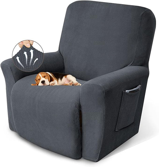 KEKUOU Recliner Chair Covers Lazy Boy Recliner Covers Stretch Couch Cover Slipcovers 1 Piece Furniture Protector with Elastic Bottom for Dog,Kids.(Recliner, Charcoal)