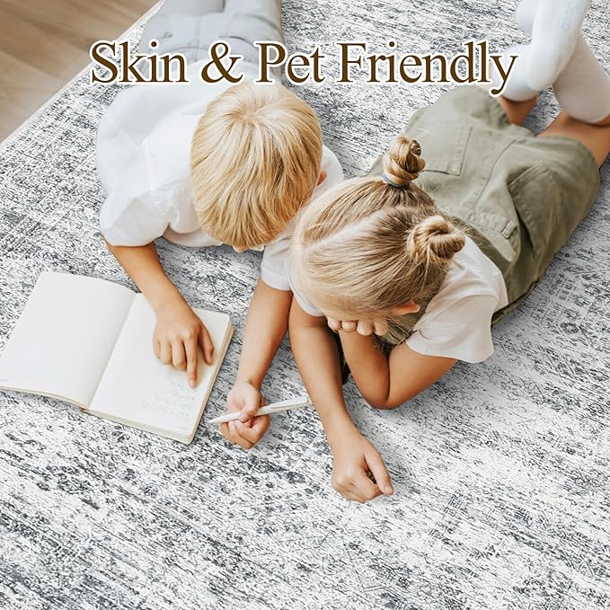 Soalmost 12x15 Washable Area Rug Gray Neutral Abstract Living Room Large Carpet Non Slip Bedroom Indoor Office Dining Room Low Pile Thin Grey Rug