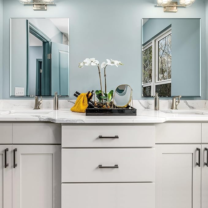 Frameless Bathroom Mirror for Wall, Rectangle Beveled Edge Mirror for Over Sink, Tempered Glass, Shatterproof, Hangs Horizontally or Vertically for Living Room, Entryway, Restroom, 32" x 24"
