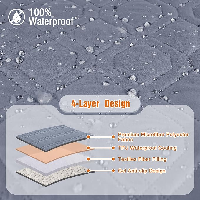 VANSOFY 100% Waterproof Recliner Chair Covers, Recliner Cover Non-Slip Dog Chair Cover Furniture Protector Washable Slipcover with Pocket, Elastic Straps for Pets, Dogs(Slate Gray, 25")