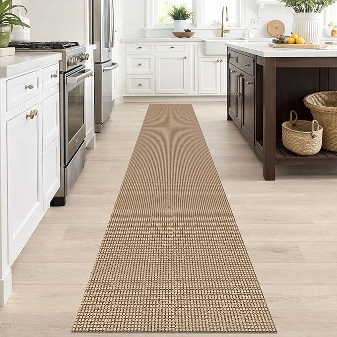 IOHOUZE Washable Runner Rug 2x12 Non Slip Rubber Backed Extra Long Hallway Runner Entryway Runner Indoor, Kitchen Rugs Woven Cotton Floor Carpet for Hall Stair, Orange/Tan/Brown