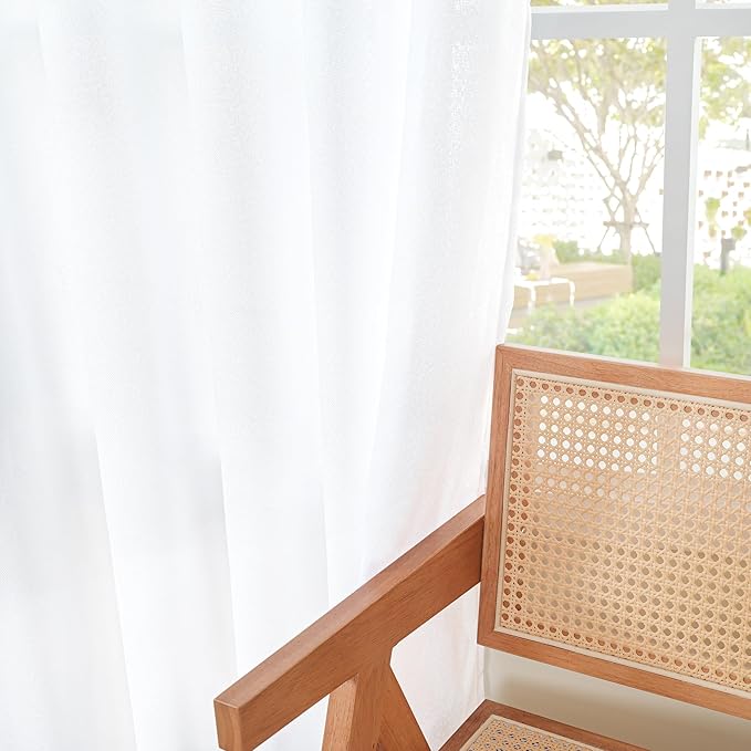 YoungsTex White Linen Curtains 68 Inch Length for Living Room, Light Filtering Semi Sheer Window Drapes with Bronze Grommet Privacy for Bedroom, 52 x 68 Inch, 2 Panels