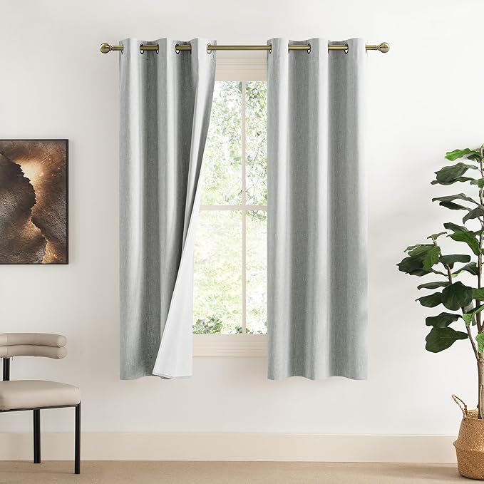 NICETOWN Grey Noise and Lights Block Out Curtains, 2 Panels, 42-inch W by 72-inch L, Thermal Insulated 100% Blackout 2-Layer Lined Drapes, Noise Cancellation Window Draperies for Dining Room