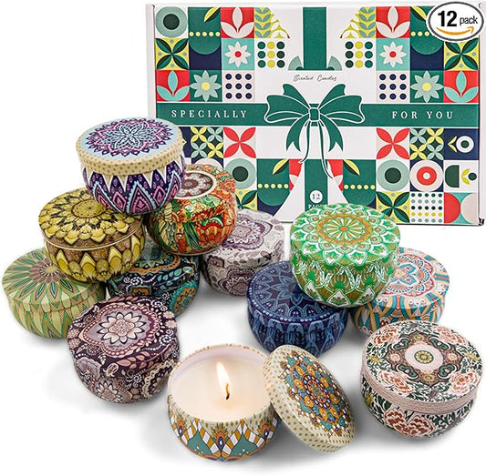 Scented Candles Gift Set, 12 Pack Candles for Home Scented, 21.12 oz Long Lasting Soy Wax Aromatherapy Candle Set with Gift Box, Spring Gifts for Women