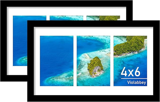 VIOLABBEY 8x14 Collage Picture Frames 2Pack, Fit Three 4x6 Photos with Mat or One 8x14 Pictures without Mat for Wall,4x6 Picture Frame Collage Black