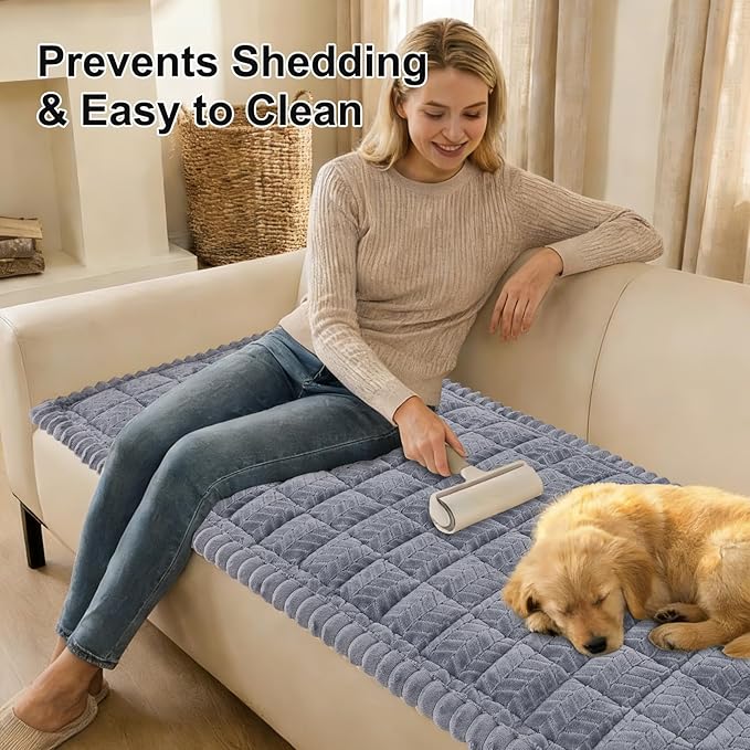 Smiry Non Slip Couch Covers for Dogs, Fuzzy Pet Couch Covers for 2 Cushion Sofa Pet Friendly, Soft Sofa Loveseat Slipcovers Cushion Furniture Protector Washable (Grey, 27.6" x 47")