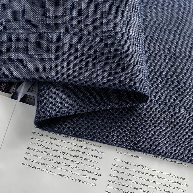 XTMYI Navy Blue Tier Curtains for Bathroom Window 24 Inch Length Faux Linen Look Semi Sheer Curtains for Kitchen Bedroom Dark Blue