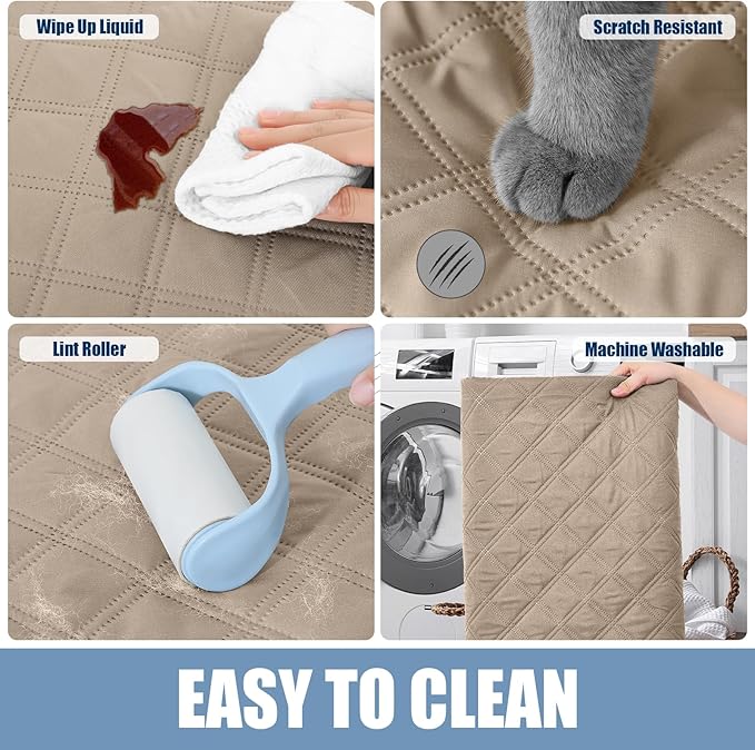 Smiry Waterproof Couch Covers for Dogs Washable, Reversible Pet Couch Covers for 3 Cushion Sofa Pet Friendly, Soft Sofa Furniture Protector for Dogs Cat Kids, Checkered (30"x60", Taupe/Beige)
