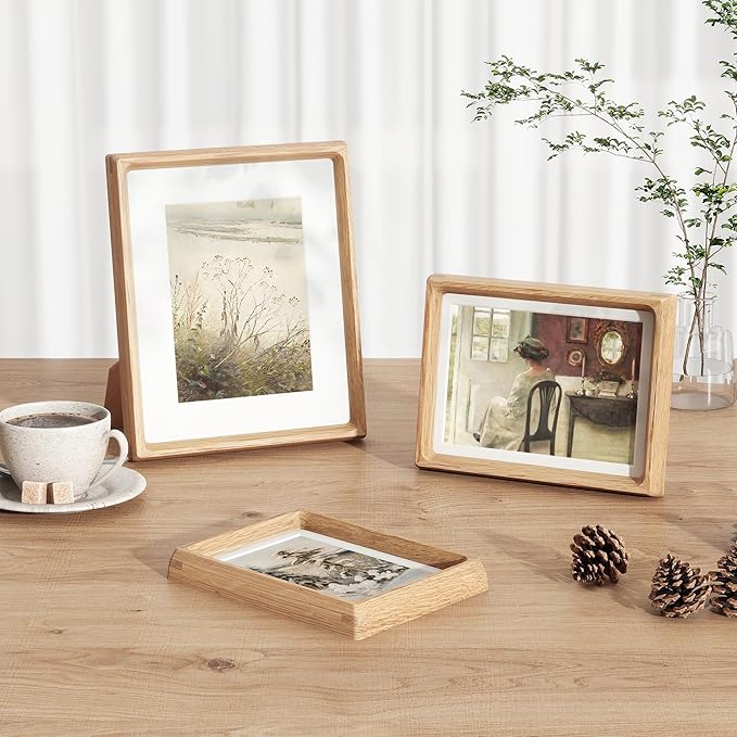 8.5 by 11 Picture Frame, USA-Sourced Oak Wood Photo Frames with HD Tempered Glass, Handcrafted Rounded Corner 8.5 x 11 Wooden Frames Matted to 6x8 Photos, 8.5x11 Frame, Tabletop or Wall Display