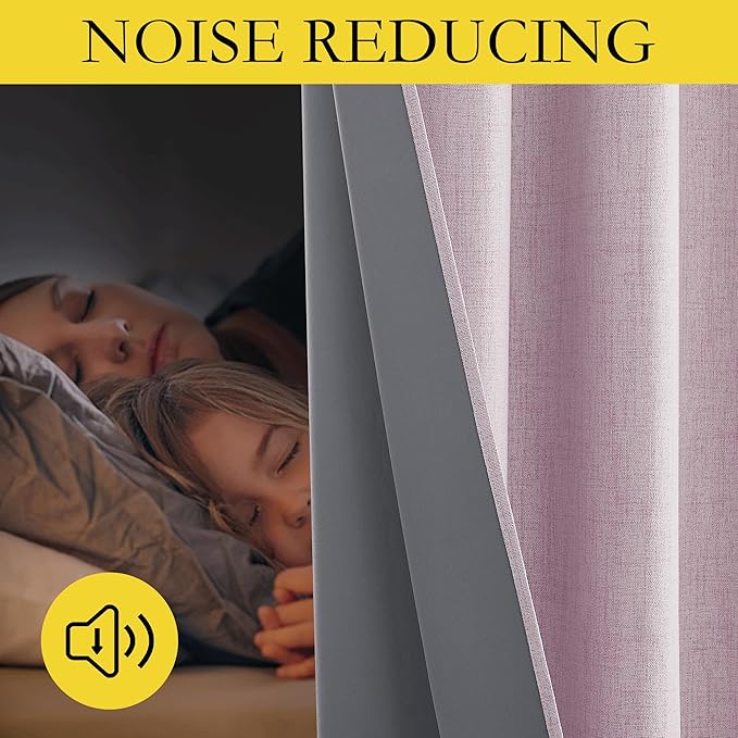 NICETOWN Pink Vintage Linen 100% Blackout Curtains for Living Room, Thermal Insulated Curtains 63" Long, Noise Reducing Window Treatment Drapes for Hall Room, 52" Wide Per Panel, Set of 2