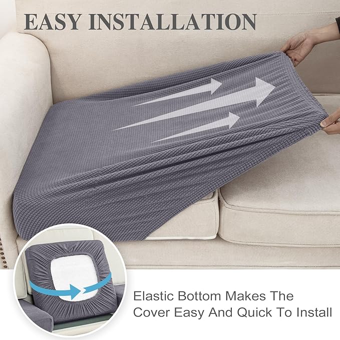 LA MEACK Couch Cushion Covers for Sectional Sofa L Shape Washable Separate Seat Chaise Couch Cover Stretch Sofa Slipcovers with 2 Pcs Pillowcases(3 Seater + 1 Chaise, Light Grey)