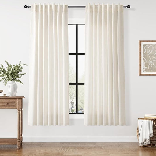 Nanspring Modern Linen Curtains 63 Inch Length for Living Room Light Filtering Semi Sheer Curtain Back Tab Neutral Luxury Modern Farmhouse Decor Linen Blend Drapes for Bedroom 52x63, 2 Panels