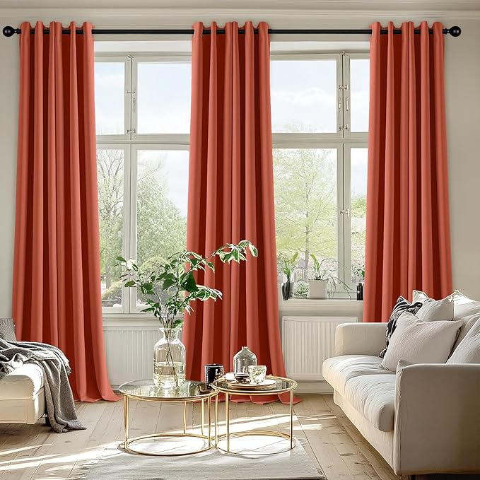 MIULEE Burnt Orange Blackout Curtains for Bedroom Living Room 90 Inches Long 2 Panels, Thermal Insulated Room Darkening Drapes Grommet Noise Reducing Light Blocking Window Treatments 40x90 Inch