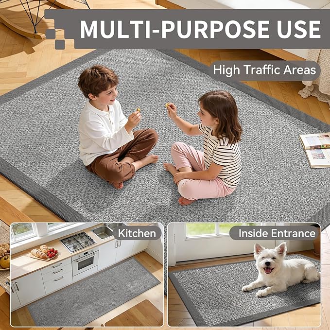 YDKGL Washable Hallway Runner Rug 2x8 Jute Like Kitchen Runner Mat Rugs Non Slip, Woven Soft Entryway Farmhouse Runner Boho Floor Carpet for Indoor Laundry Hall Backdoor Bedroom Living Room, Grey